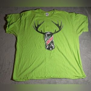 EUC Gildan Green T-Shirt w/ MTN Dew Can & Antlers - Size 2XL